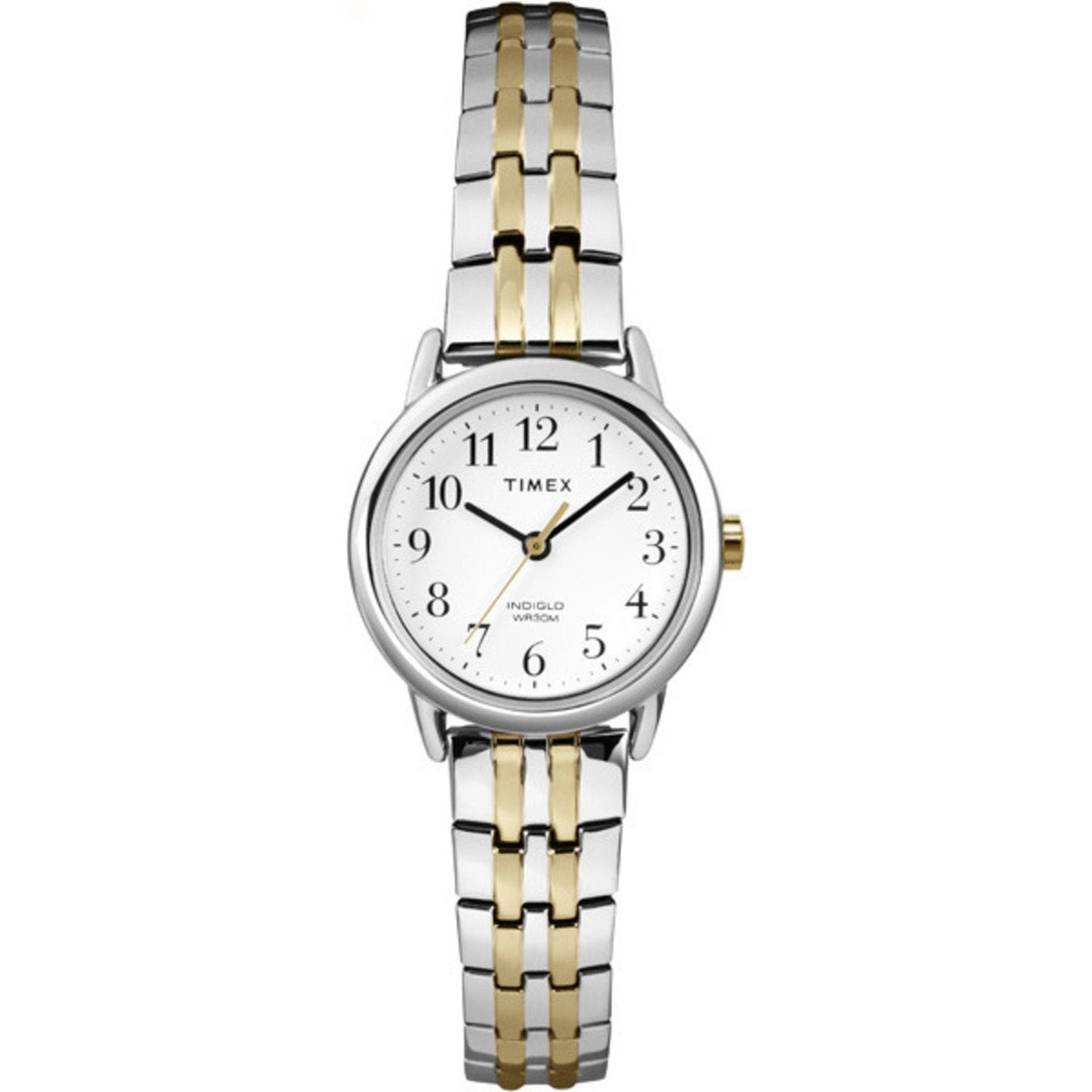 Timex Womens Easy Reader 25mm Watch – Silver-Tone Case White Dial with Two-Tone Expansion Band