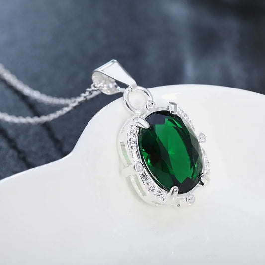 925 Sterling Silver Green Zircon Pendants Necklaces For Women Ladies Luxury Jewelry Accessories Gifts Jewellery Money 925
