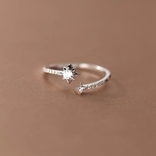 925 Sterling Silver Zircon Star Adjustable Rings For Women High Quality Jewelry Accessories Wholesale Jewellery Argent 925