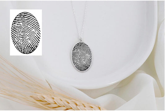 Actual Fingerprint and Handwriting Necklace - Sterling Silver Memorial Jewelry