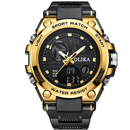 Men's dual display waterproof electronic watch, outdoor sports timing multifunctional quartz electronic watch, shock resistant student watch