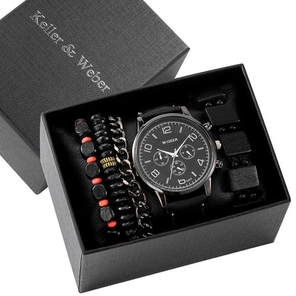 Caja de Regalo para Hombre Set de Reloj Reloj de Moda Pulsera Set Cuarzo