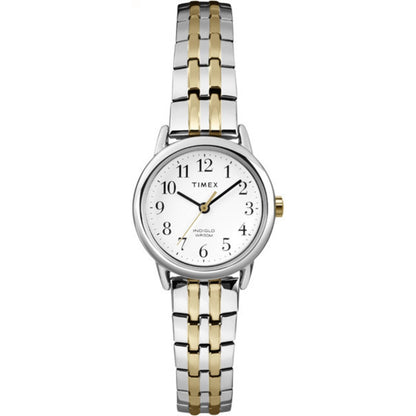 Timex Womens Easy Reader 25mm Watch – Silver-Tone Case White Dial with Two-Tone Expansion Band