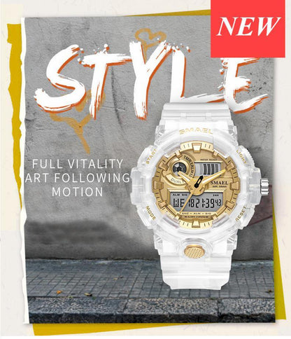 Montre Sport Digitale Homme et Femme Lumineuse Double Fuseau Horaire Étanche 5 Bars Montre-Bracelet Militaire Moderne pour Homme Avec Mode Nuit