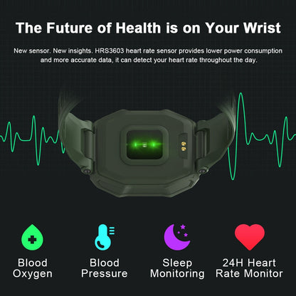 Reloj inteligente ROCK resistente para hombres, reloj deportivo para exteriores, impermeable, rastreador de actividad física, monitor de presión arterial, reloj inteligente