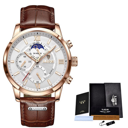 LIGE Men's Watches Top Brand Luxury Men Wrist Watch Leather Quartz Watch Sports Waterproof Male Clock Relogio Masculino+Box
