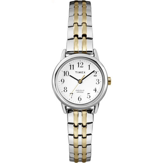 Timex Womens Easy Reader 25mm Watch – Silver-Tone Case White Dial with Two-Tone Expansion Band