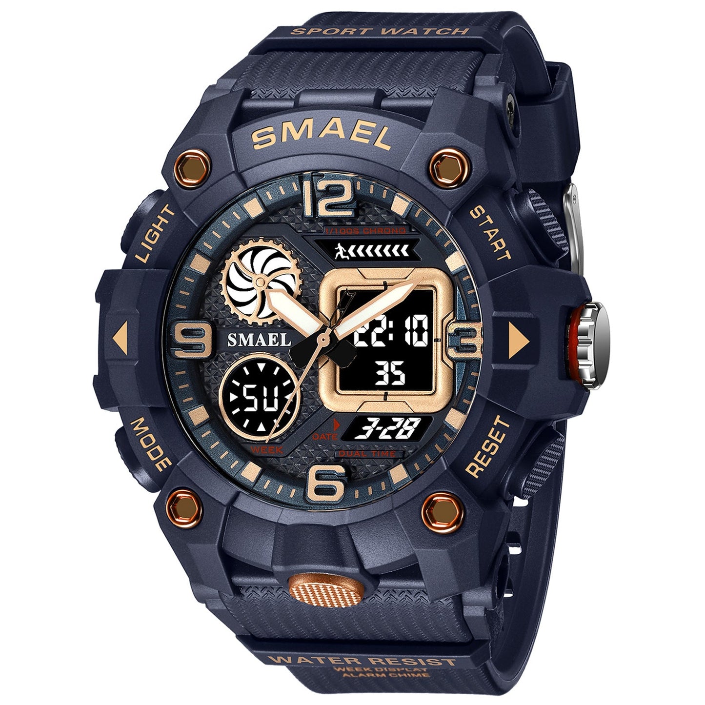 Reloj deportivo para hombre con doble hora, resistente al agua 50M, relojes militares, cronógrafo, alarma, reloj de pulsera para el ejército