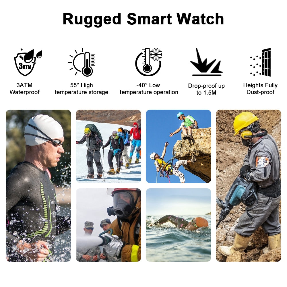 Reloj inteligente ROCK resistente para hombres, reloj deportivo para exteriores, impermeable, rastreador de actividad física, monitor de presión arterial, reloj inteligente