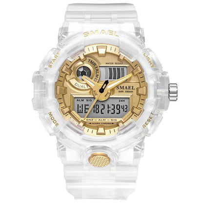 Montre Sport Digitale Homme et Femme Lumineuse Double Fuseau Horaire Étanche 5 Bars Montre-Bracelet Militaire Moderne pour Homme Avec Mode Nuit