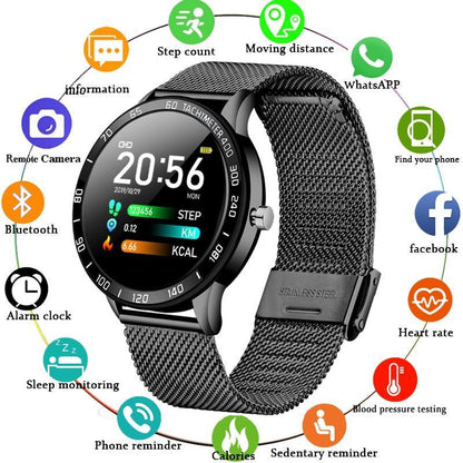 Reloj inteligente moderno de lujo para hombres y mujeres con pantalla LED a color y rastreador de presión arterial y frecuencia cardíaca con modo multifunción y rastreador de actividad física