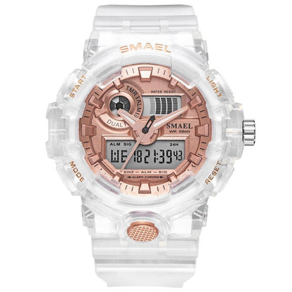 Montre Sport Digitale Homme et Femme Lumineuse Double Fuseau Horaire Étanche 5 Bars Montre-Bracelet Militaire Moderne pour Homme Avec Mode Nuit