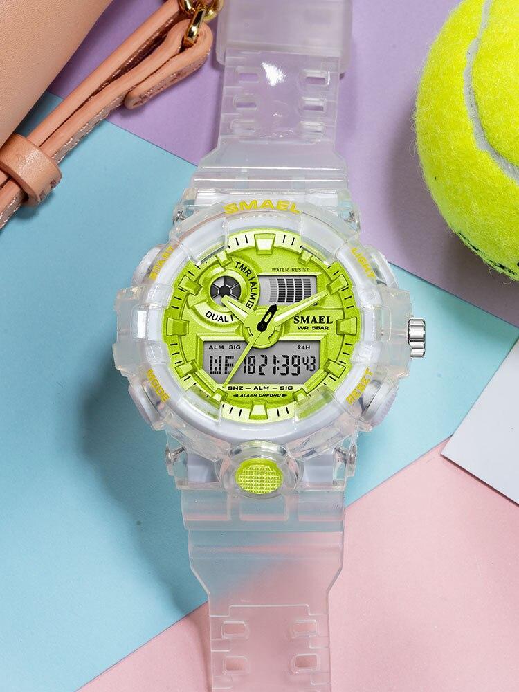 Montre Sport Digitale Homme et Femme Lumineuse Double Fuseau Horaire Étanche 5 Bars Montre-Bracelet Militaire Moderne pour Homme Avec Mode Nuit