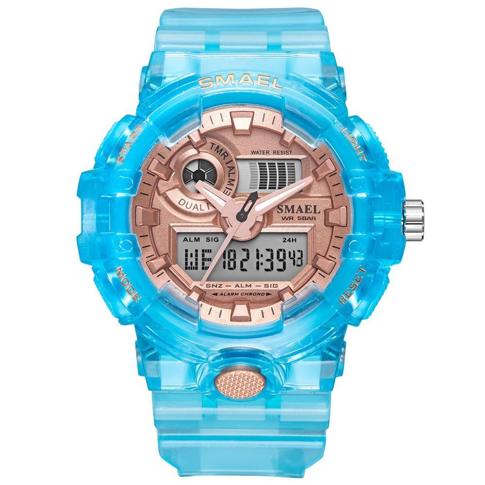 Montre Sport Digitale Homme et Femme Lumineuse Double Fuseau Horaire Étanche 5 Bars Montre-Bracelet Militaire Moderne pour Homme Avec Mode Nuit