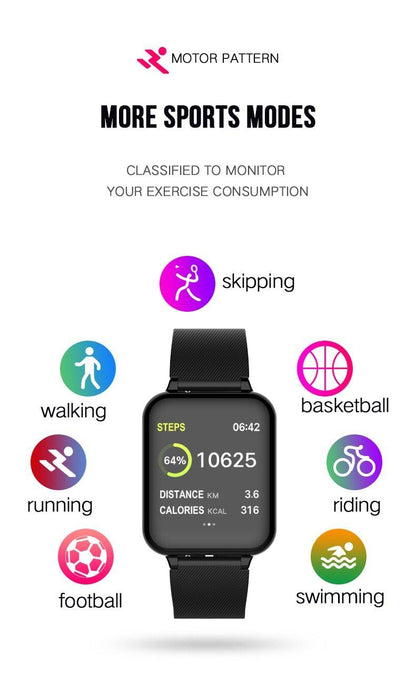 Reloj inteligente moderno B57 con protección impermeable IP67 y monitor de ritmo cardíaco y presión arterial, reloj deportivo unisex para hombres y mujeres
