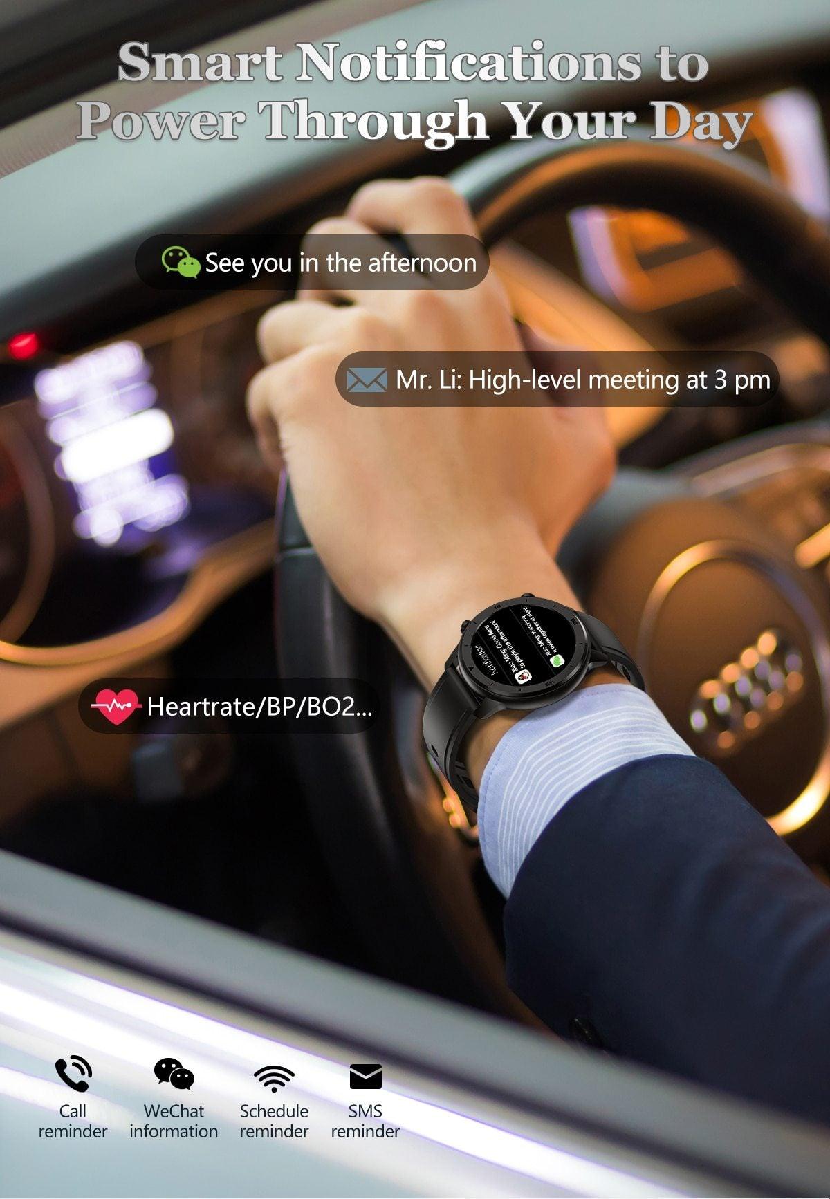 Reloj inteligente moderno de pantalla táctil redonda completa para hombres, estilo de lujo para negocios, con protección IP68 impermeable y monitor de presión arterial y frecuencia cardíaca, 5 días en espera