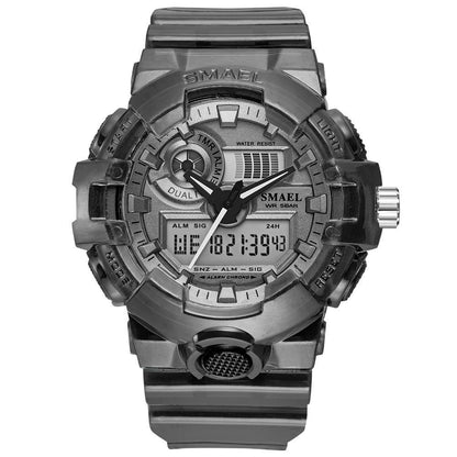 Montre Sport Digitale Homme et Femme Lumineuse Double Fuseau Horaire Étanche 5 Bars Montre-Bracelet Militaire Moderne pour Homme Avec Mode Nuit