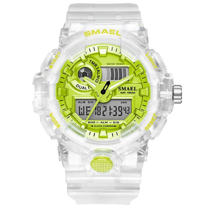 Montre Sport Digitale Homme et Femme Lumineuse Double Fuseau Horaire Étanche 5 Bars Montre-Bracelet Militaire Moderne pour Homme Avec Mode Nuit