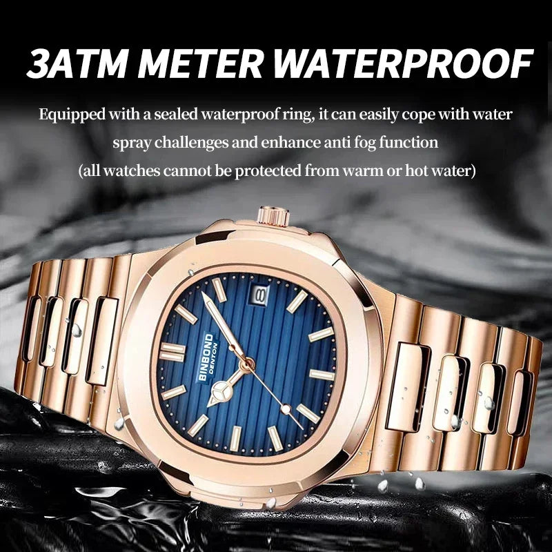 Nuevos relojes de pulsera de cuarzo informales de negocios, reloj de oro rosa para hombre, reloj de lujo, relojes automáticos para hombre, Reloj Masculino negro