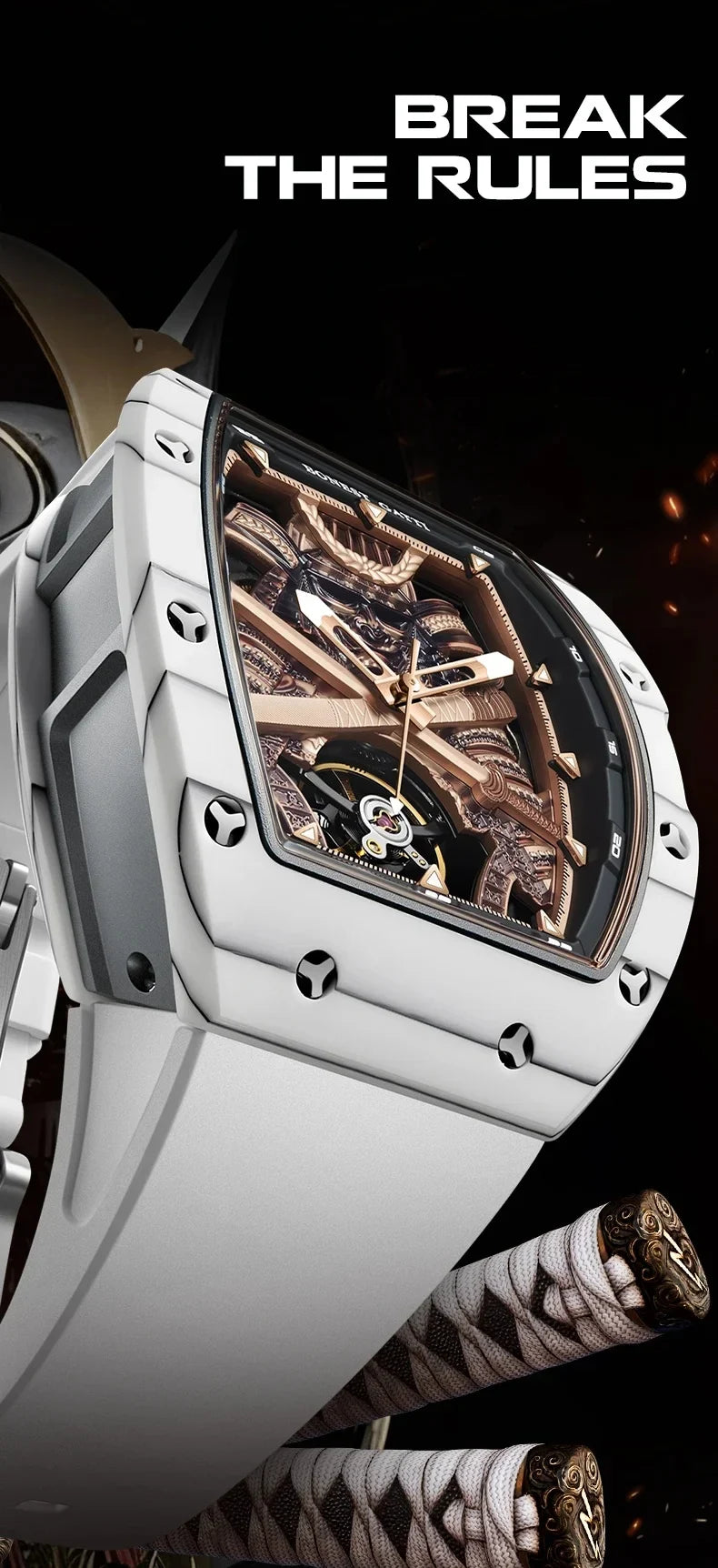 BONEST GATTI Carbon Fiber Case Men Automatic Movement Wristwatch Skeleton Warrior Sapphire Glass Mechanical Watches for Men 2025