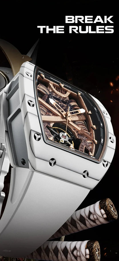 BONEST GATTI Carbon Fiber Case Men Automatic Movement Wristwatch Skeleton Warrior Sapphire Glass Mechanical Watches for Men 2025