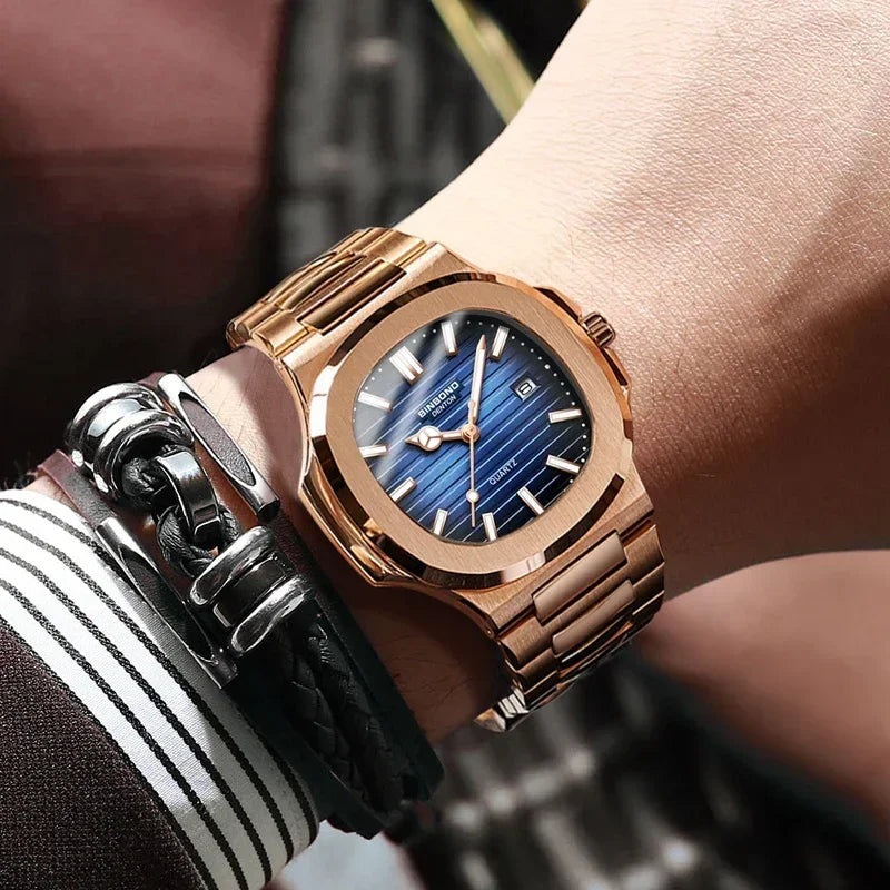 Nouvelle Suisse Homme Décontracté Or Rose Horloge Montre Homme Luxe Montres Automatiques Hommes Mode Montres-bracelets à Quartz Tudo Por 1 Real