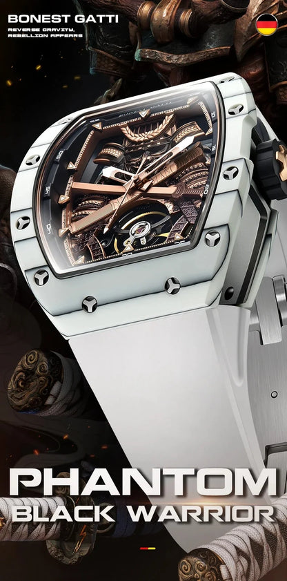 BONEST GATTI Carbon Fiber Case Men Automatic Movement Wristwatch Skeleton Warrior Sapphire Glass Mechanical Watches for Men 2025