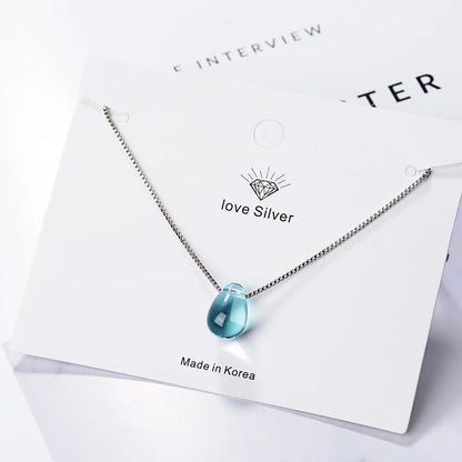 925 Sterling Silver Blue Lucky Crystal Pendants Necklaces For Women Vintage Luxury Jewelry Accessories Jewellery Trend 2024