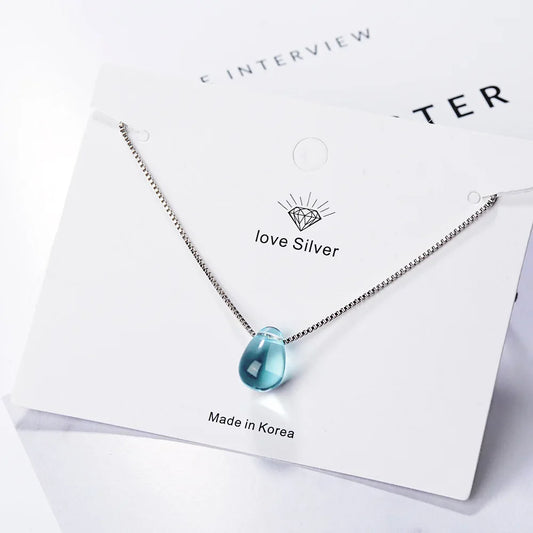 925 Sterling Silver Blue Lucky Crystal Pendants Necklaces For Women Vintage Luxury Jewelry Accessories Jewellery Trend 2024