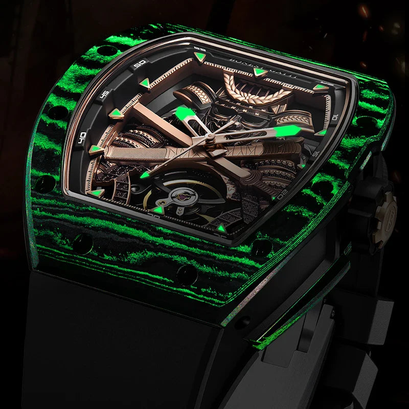 BONEST GATTI Carbon Fiber Case Men Automatic Movement Wristwatch Skeleton Warrior Sapphire Glass Mechanical Watches for Men 2025