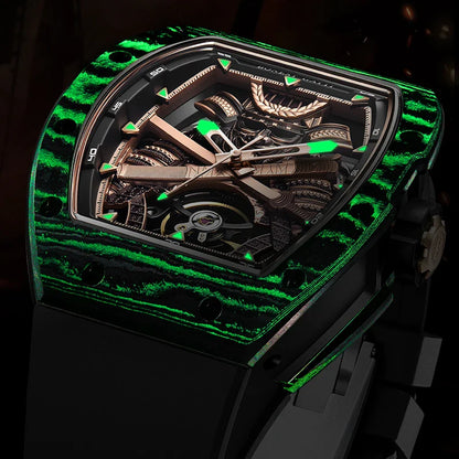 BONEST GATTI Carbon Fiber Case Men Automatic Movement Wristwatch Skeleton Warrior Sapphire Glass Mechanical Watches for Men 2025