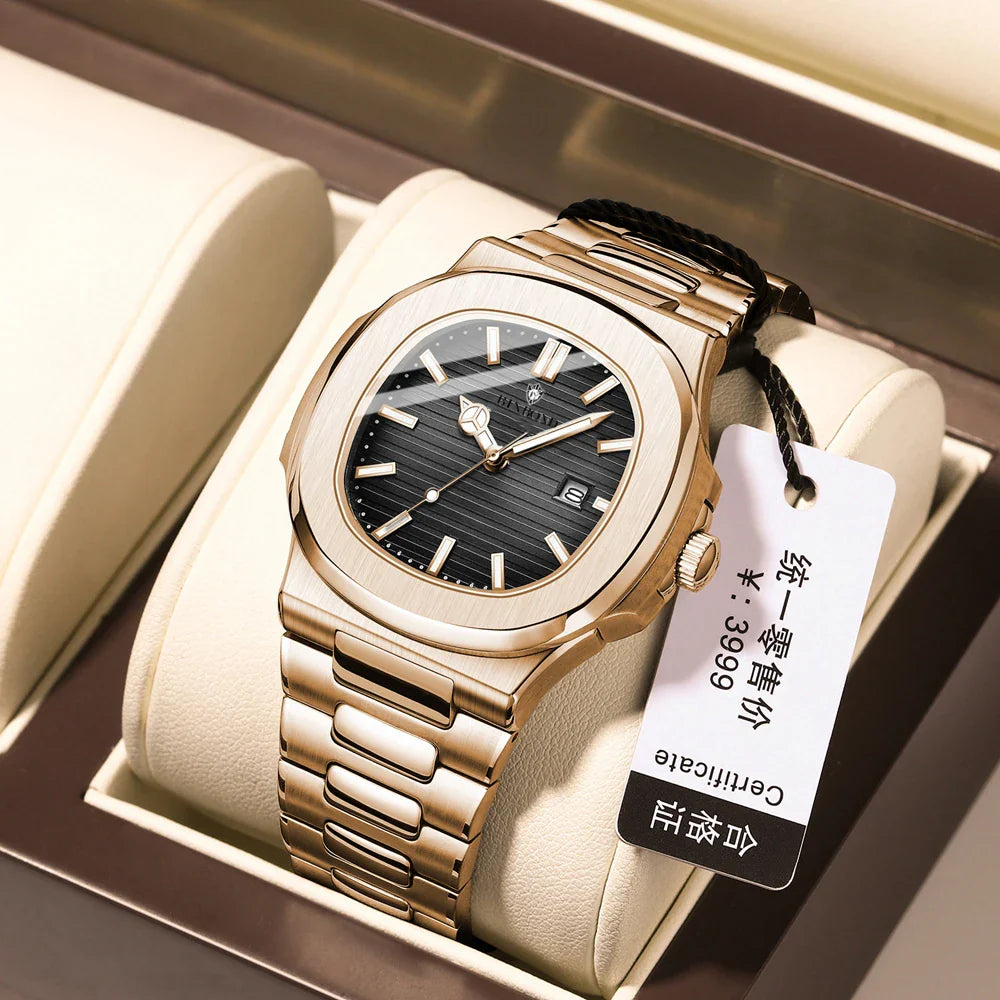 Nuevos relojes de pulsera de cuarzo informales de negocios, reloj de oro rosa para hombre, reloj de lujo, relojes automáticos para hombre, Reloj Masculino negro