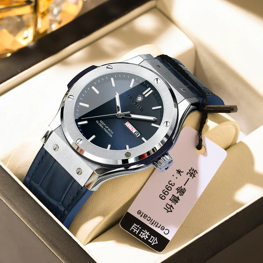 Man New Casual Business Leather Clock Men Luxury Watch Automatic Watches Mens Top Fashion Quartz Wristwatches Relojes De Hombre