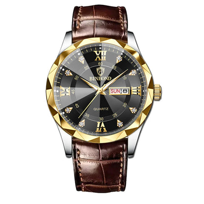 New Gold Business Leather Casual Diamond Clock Men Luxury Watch Automatic Watches Mens Fashion Quartz Wristwatches Orologi Uomo