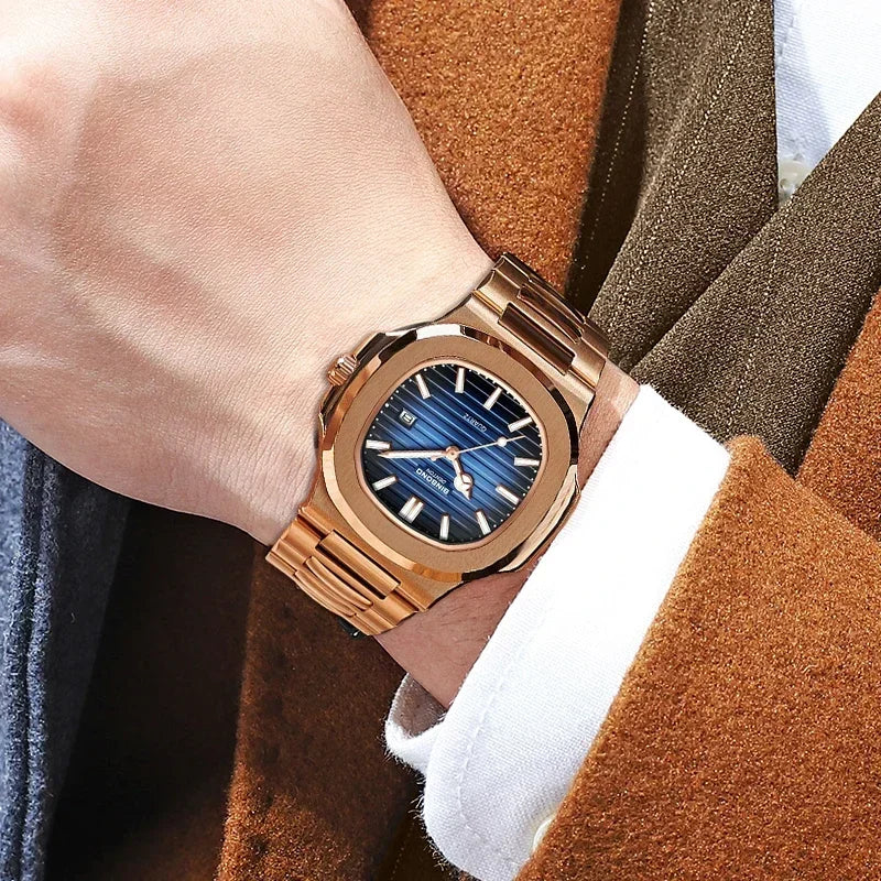 Nuevos relojes de pulsera de cuarzo informales de negocios, reloj de oro rosa para hombre, reloj de lujo, relojes automáticos para hombre, Reloj Masculino negro