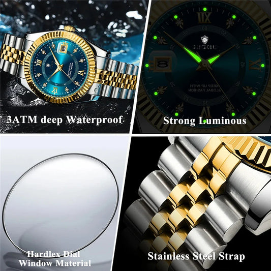 Fashion Quartz Wristwatches Luxury Brand High Quality Diamond Watch For Man Gifts Digital Mens Automatic Watches Men Gold Clock