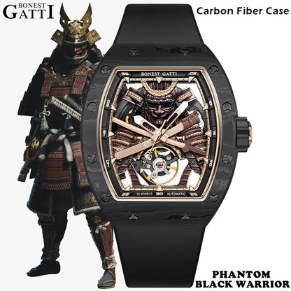 BONEST GATTI Carbon Fiber Case Men Automatic Movement Wristwatch Skeleton Warrior Sapphire Glass Mechanical Watches for Men 2025
