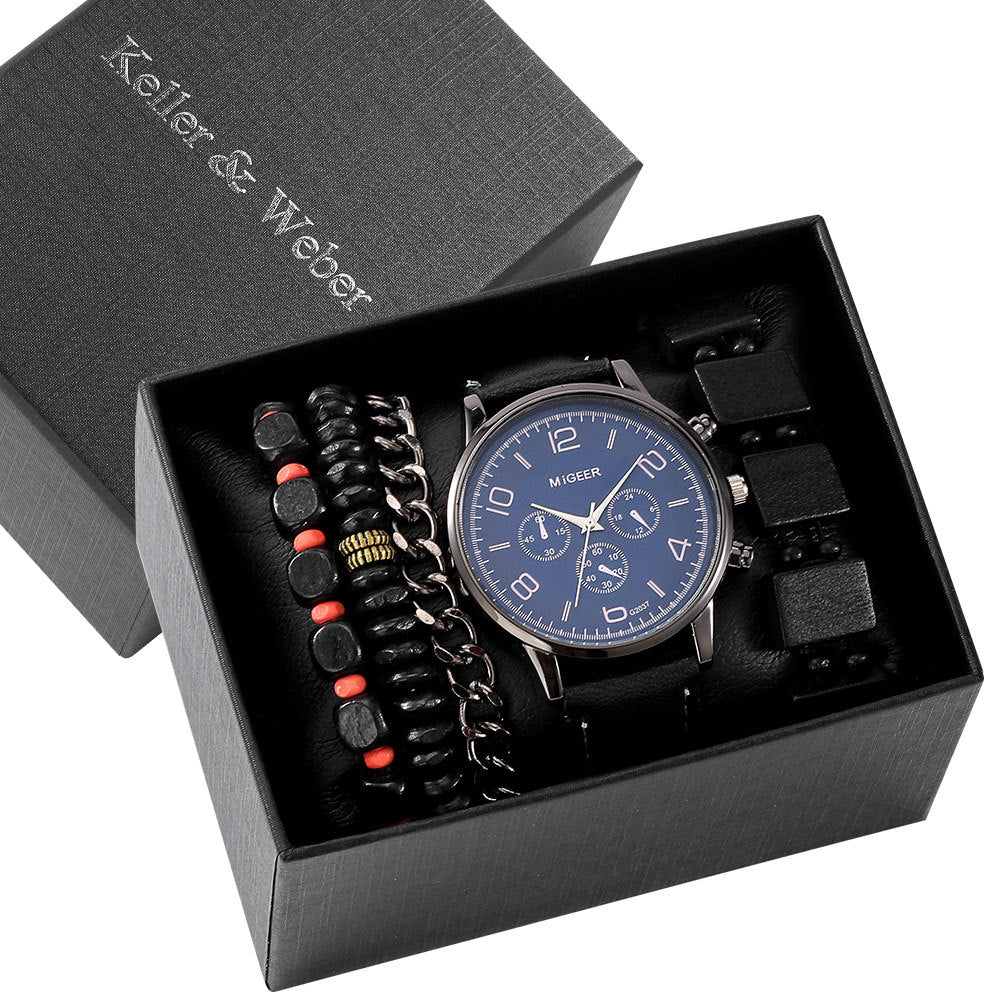 Caja de Regalo para Hombre Set de Reloj Reloj de Moda Pulsera Set Cuarzo