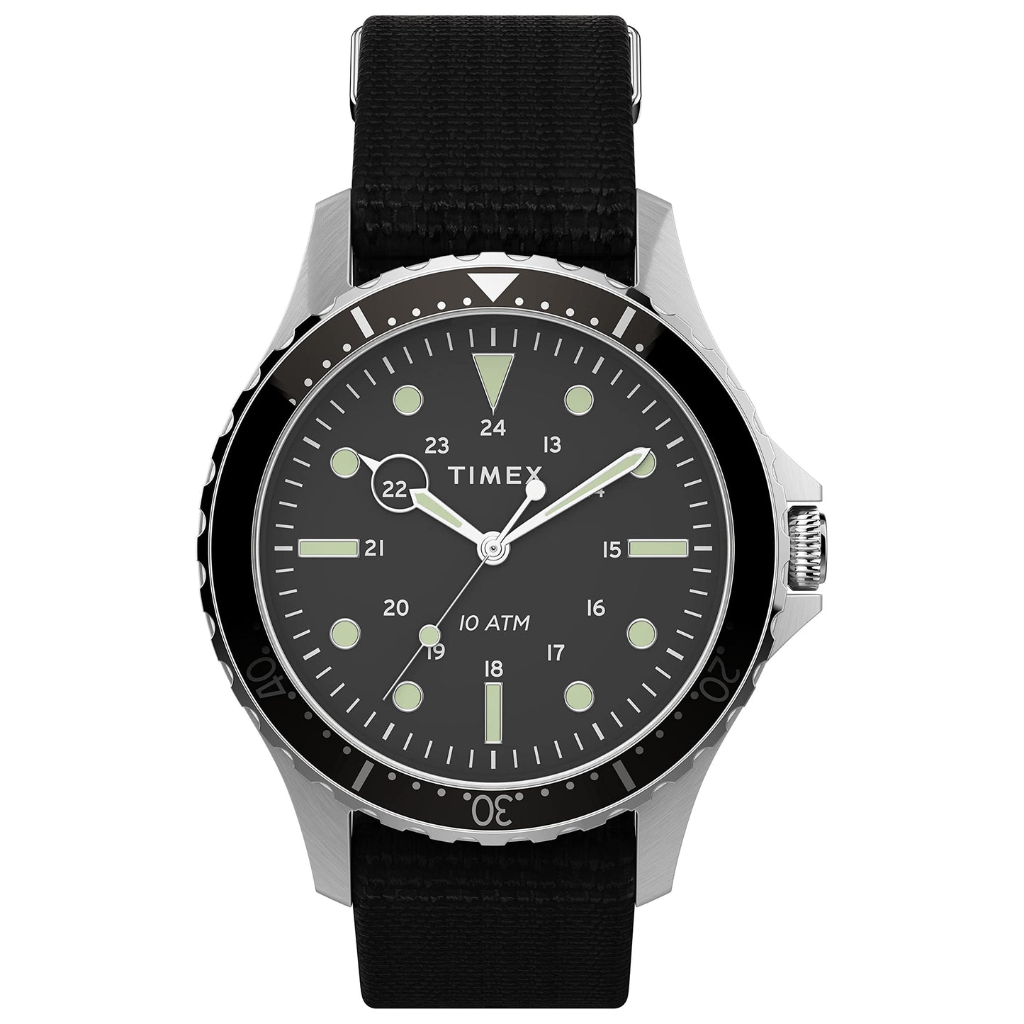 Reloj Timex para hombre Navi XL de 41 mm – Caja de acero inoxidable Esfera negra con correa de tela negra deslizable