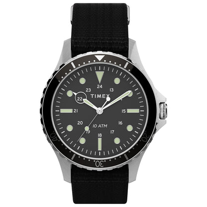 Reloj Timex para hombre Navi XL de 41 mm – Caja de acero inoxidable Esfera negra con correa de tela negra deslizable