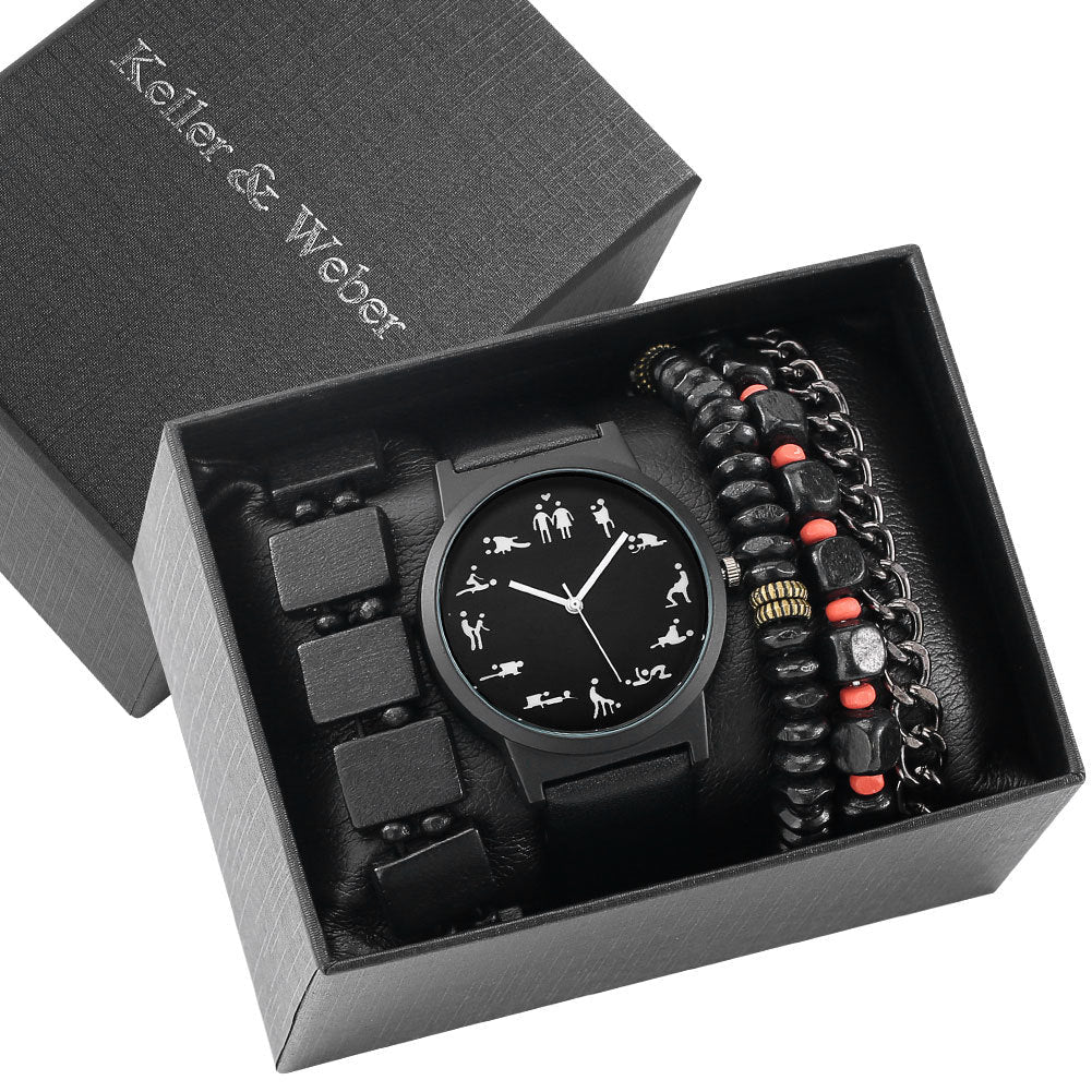 Caja de Regalo para Hombre Set de Reloj Reloj de Moda Pulsera Set Cuarzo
