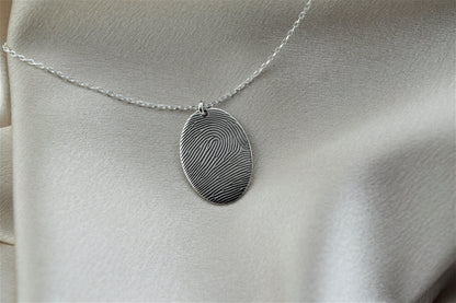 Actual Fingerprint and  Handwriting Necklace - Sterling Silver Memorial Jewelry