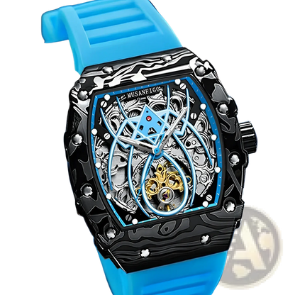 Men's Barrel Skeleton Automatic Mechanical Sport Watch