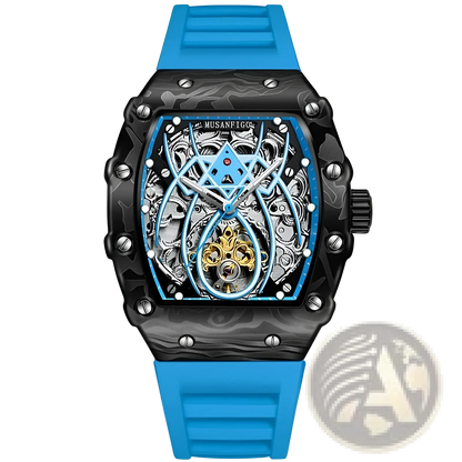 Men's Barrel Skeleton Automatic Mechanical Sport Watch