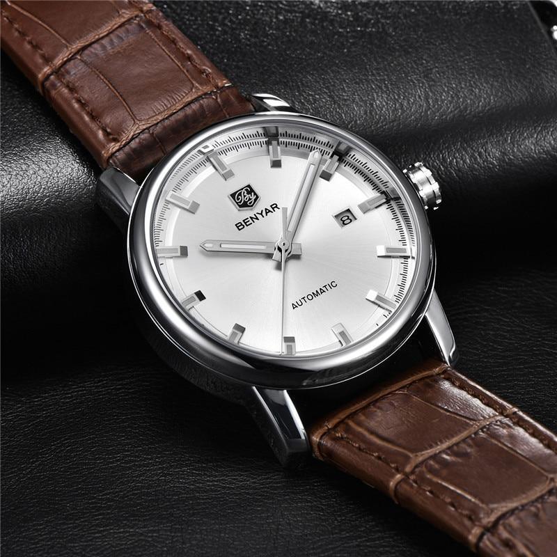 Montre de Sport Classique Luxe Automatique Mécanique pour Homme, Bracelet en Cuir Véritable Résistant à l'Eau, Montre-Bracelet Décontractée