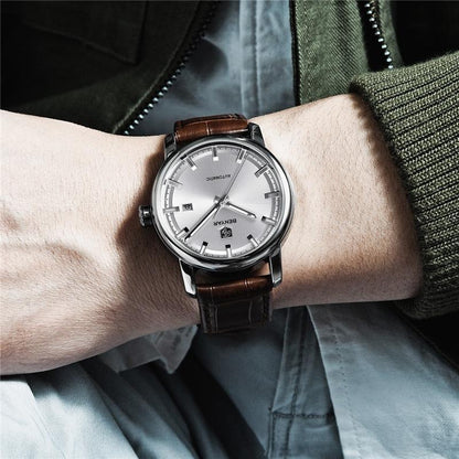 Montre de Sport Classique Luxe Automatique Mécanique pour Homme, Bracelet en Cuir Véritable Résistant à l'Eau, Montre-Bracelet Décontractée