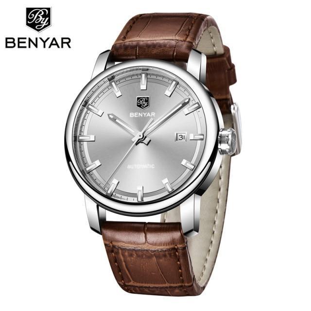 Montre de Sport Classique Luxe Automatique Mécanique pour Homme, Bracelet en Cuir Véritable Résistant à l'Eau, Montre-Bracelet Décontractée