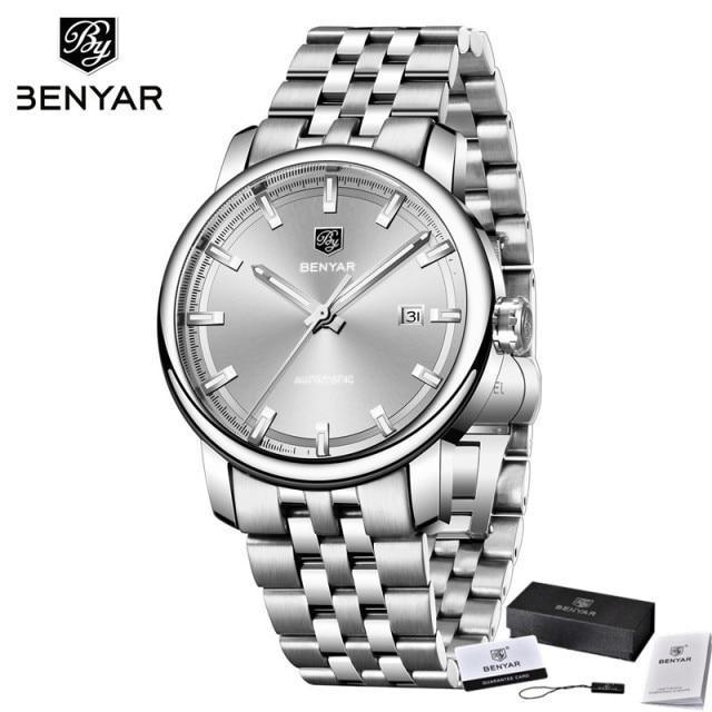 Montre de Sport Classique Luxe Automatique Mécanique pour Homme, Bracelet en Cuir Véritable Résistant à l'Eau, Montre-Bracelet Décontractée