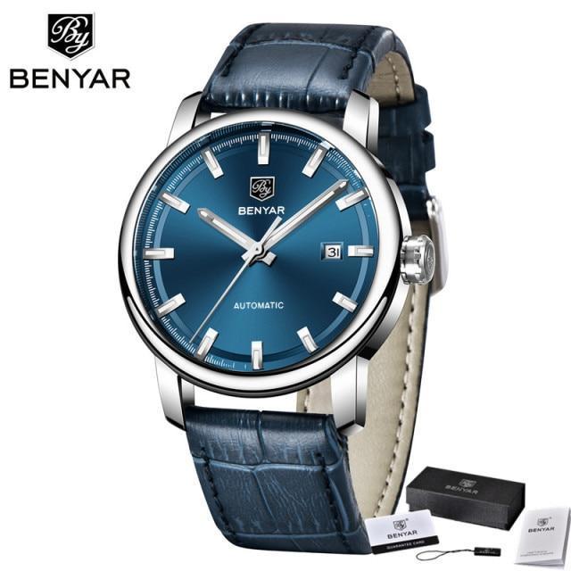 Montre de Sport Classique Luxe Automatique Mécanique pour Homme, Bracelet en Cuir Véritable Résistant à l'Eau, Montre-Bracelet Décontractée