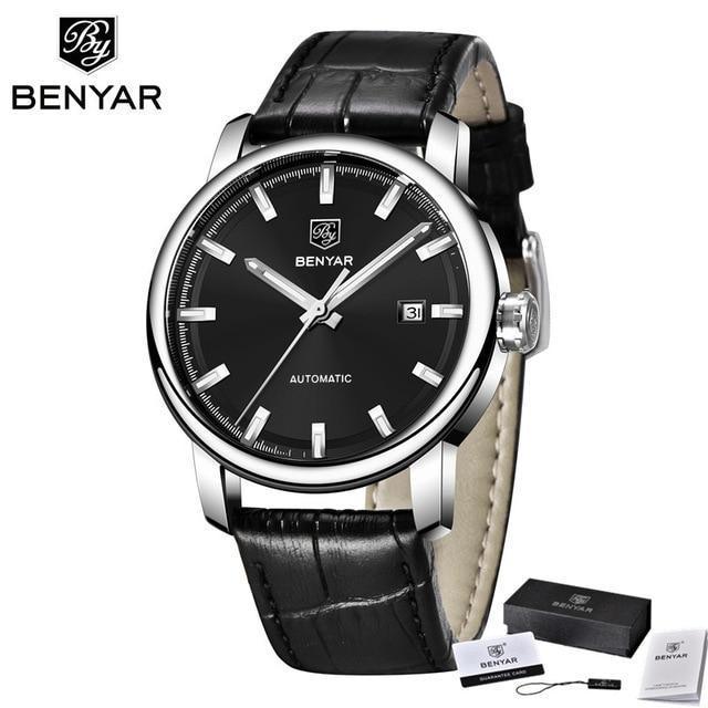 Montre de Sport Classique Luxe Automatique Mécanique pour Homme, Bracelet en Cuir Véritable Résistant à l'Eau, Montre-Bracelet Décontractée